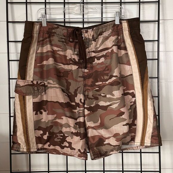 Vintage Ocean Pacific‎ OP Swim Trunks Mens L Camouflage Beach Pool - Picture 1 of 9